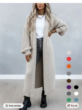 Long Open-Front Chunky Knit Cardigan - Cream
